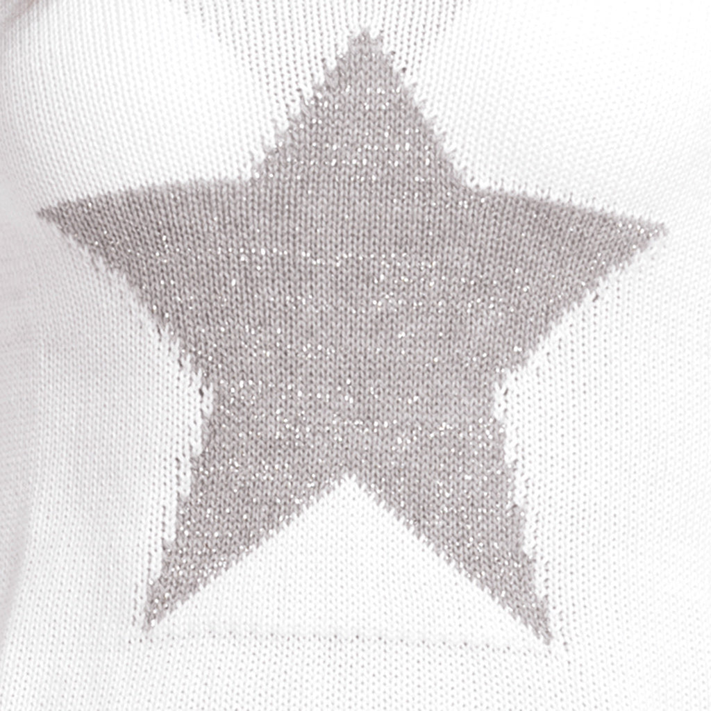 Women's Star Knitted White Cotton Sweater