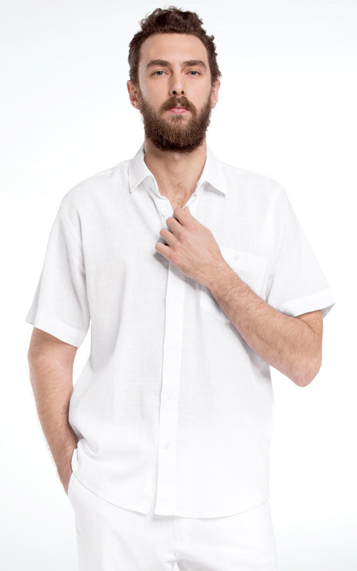 Men's Short Sleeve White Cotton Shirt