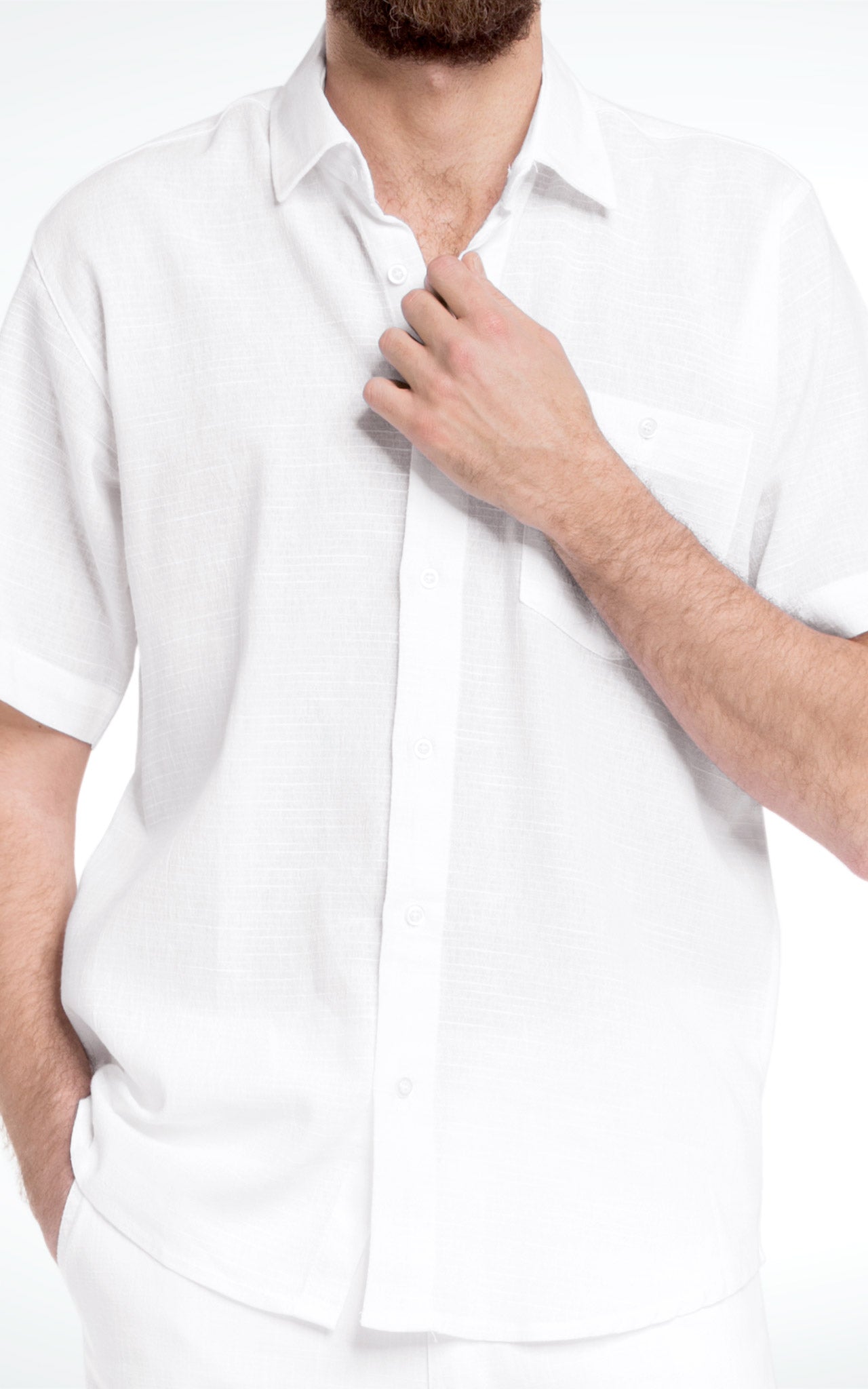 Men's Short Sleeve White Cotton Shirt