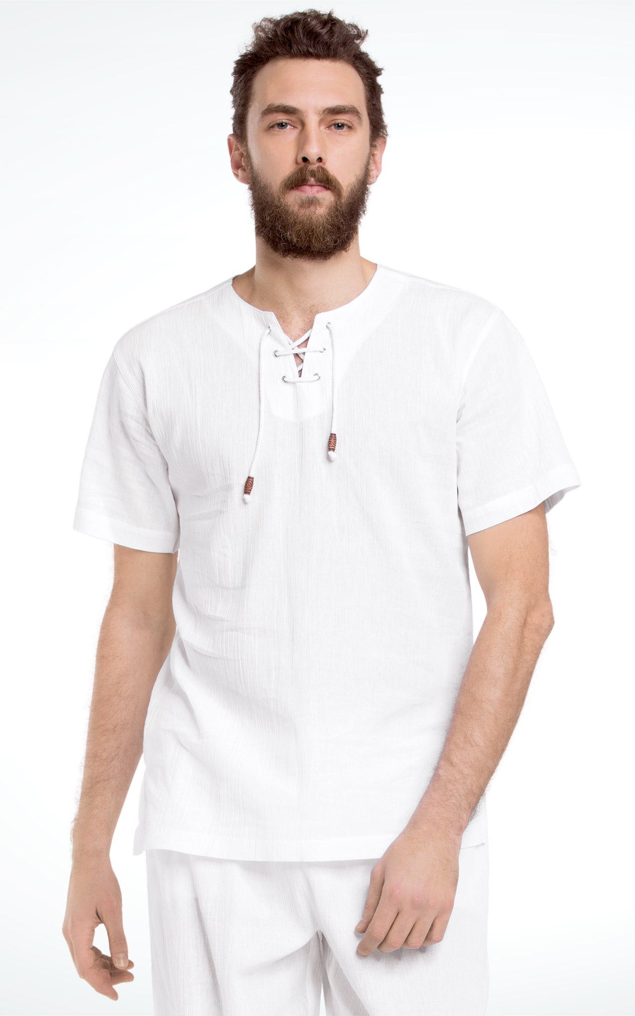 Men's Lace Up Short Sleeve Cotton T-Shirt