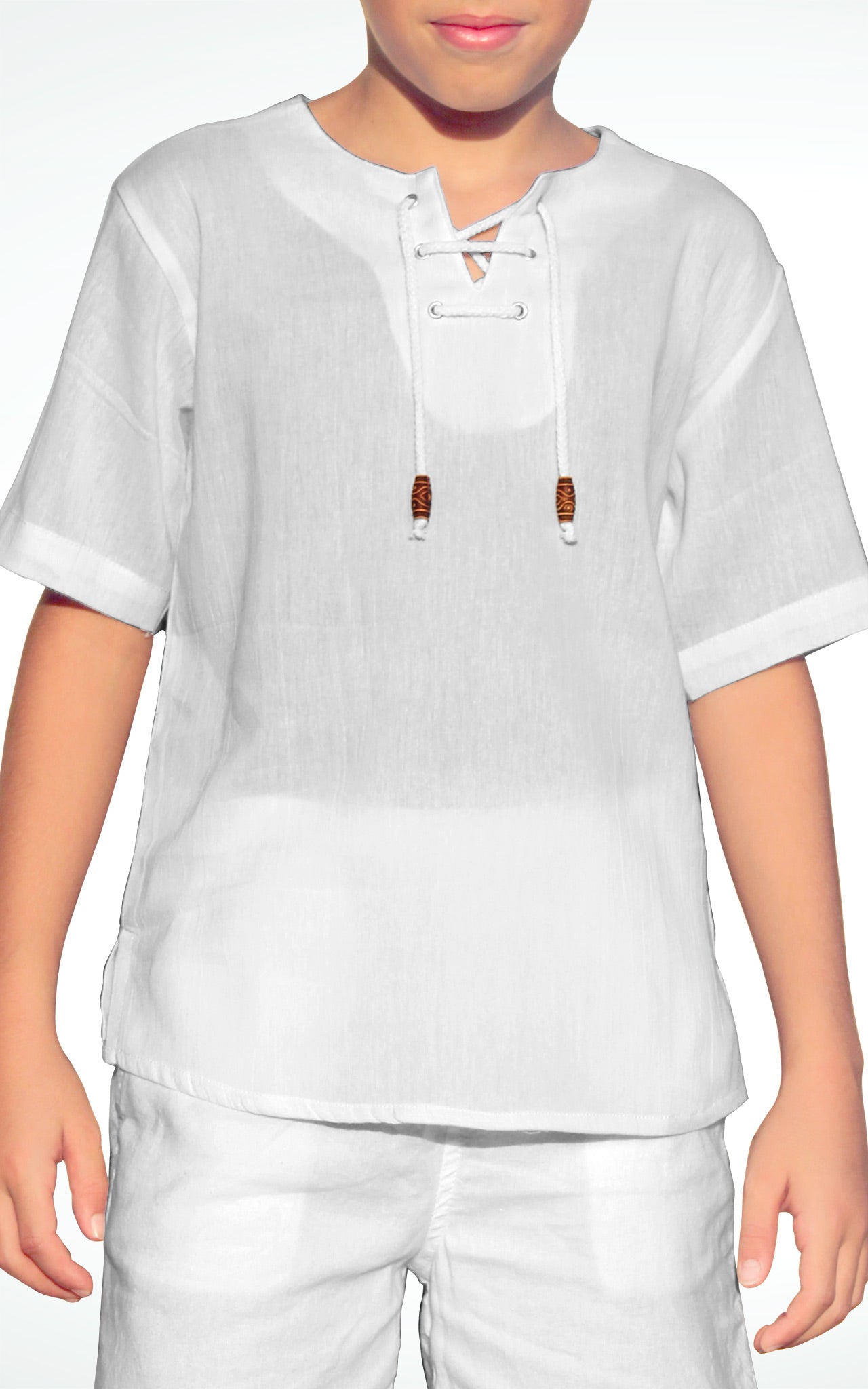Boys' Lace Up Short Sleeve White Cotton T-Shirt
