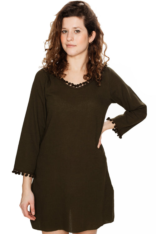 Green Hooded Long Sleeve Cotton Coverup