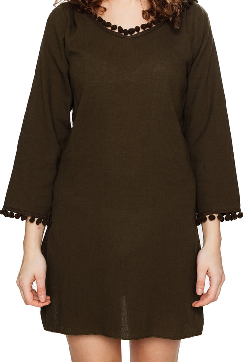 Green Hooded Long Sleeve Cotton Coverup