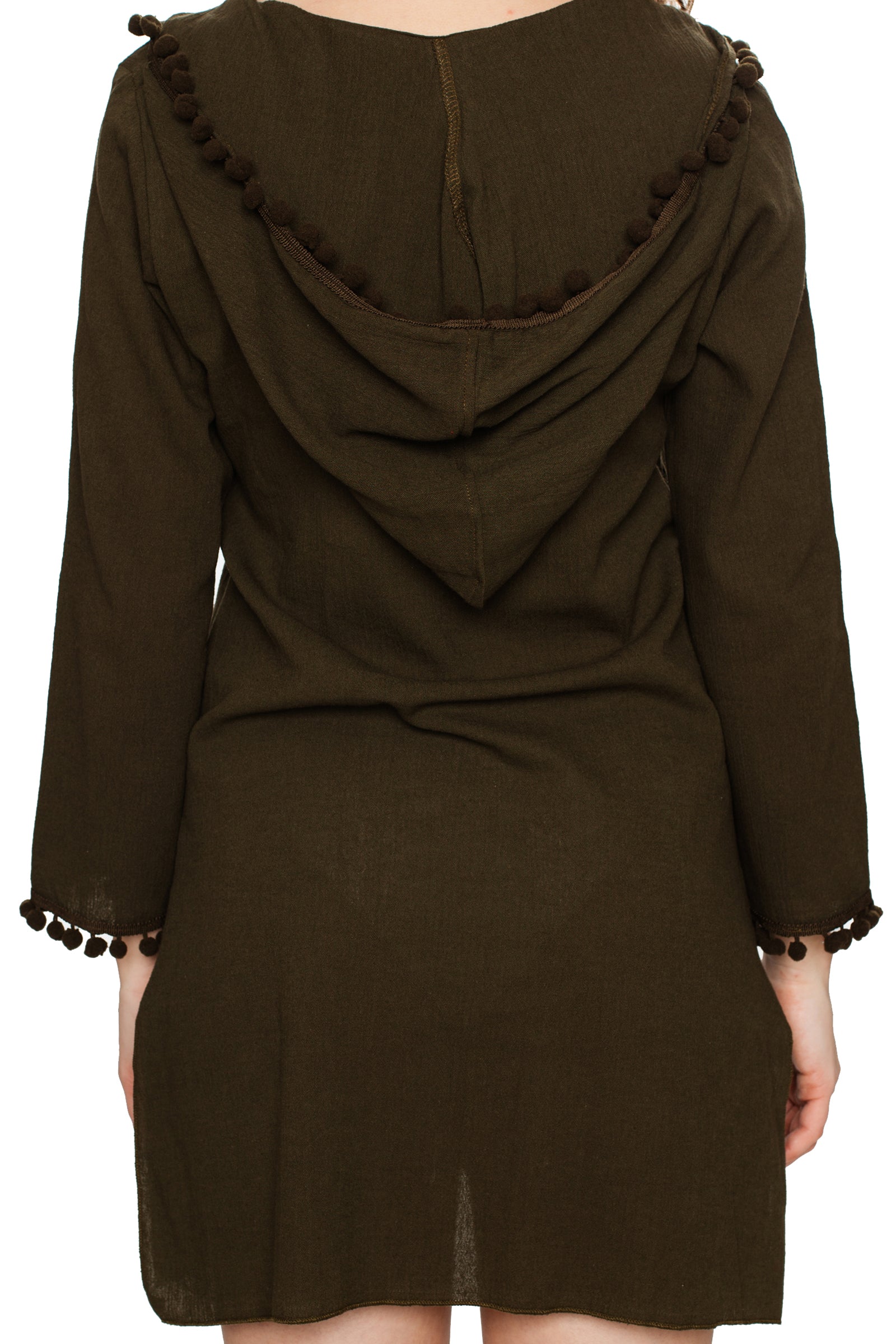Green Hooded Long Sleeve Cotton Coverup