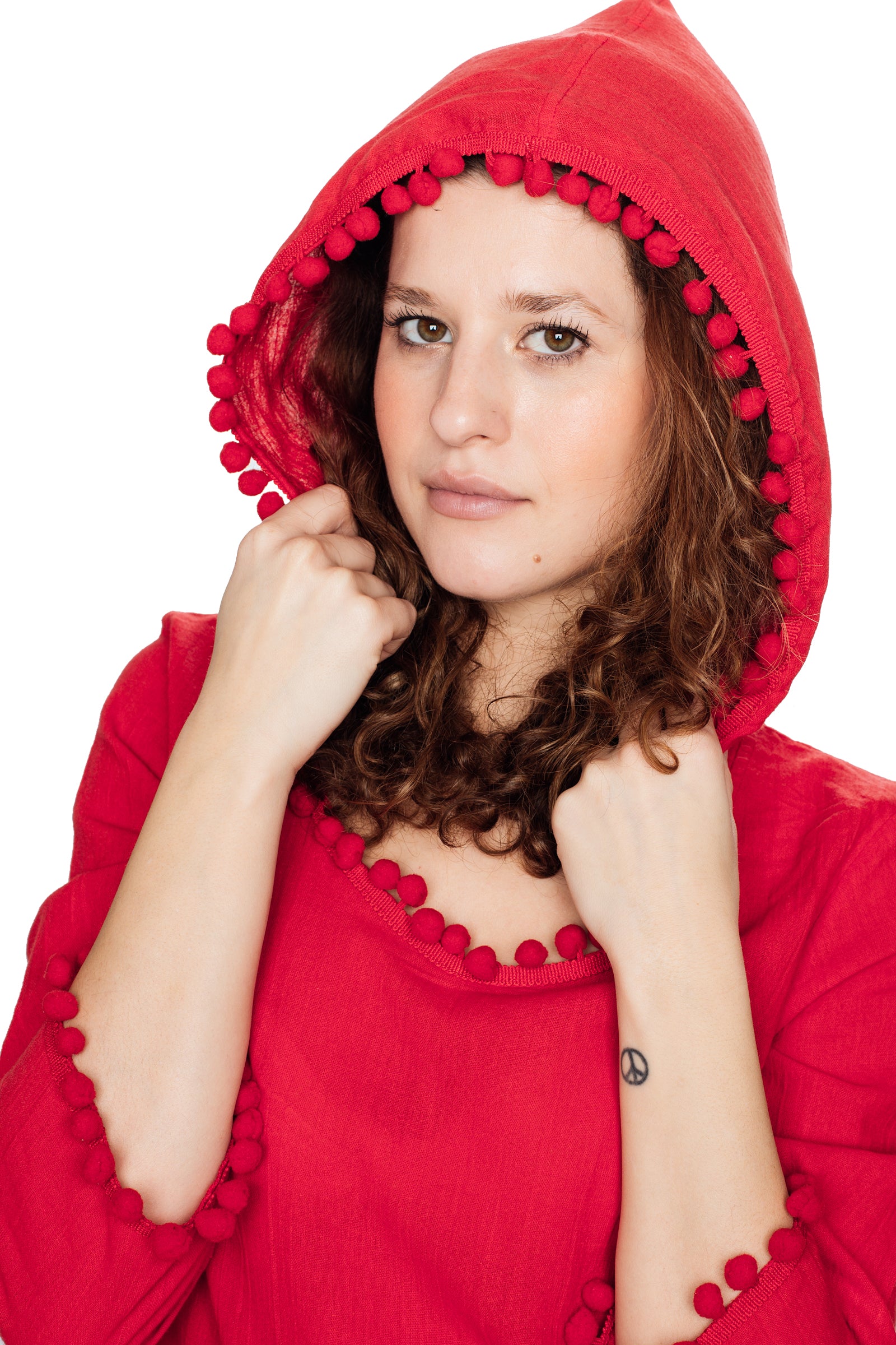 Coral Hooded Long Sleeve Cotton Coverup
