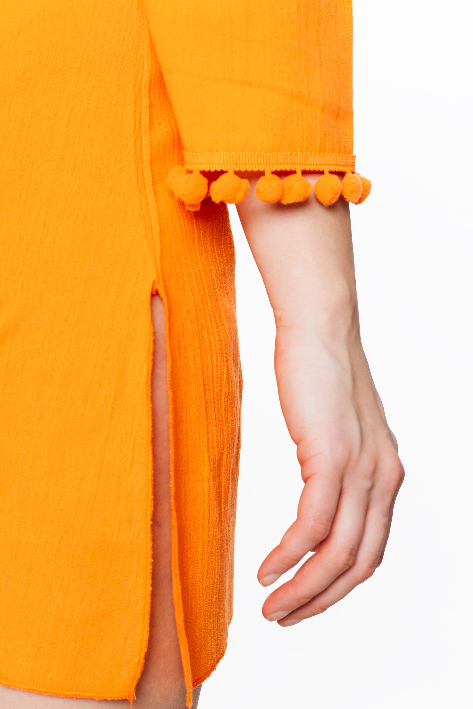 Orange Hooded Long Sleeve Cotton Coverup