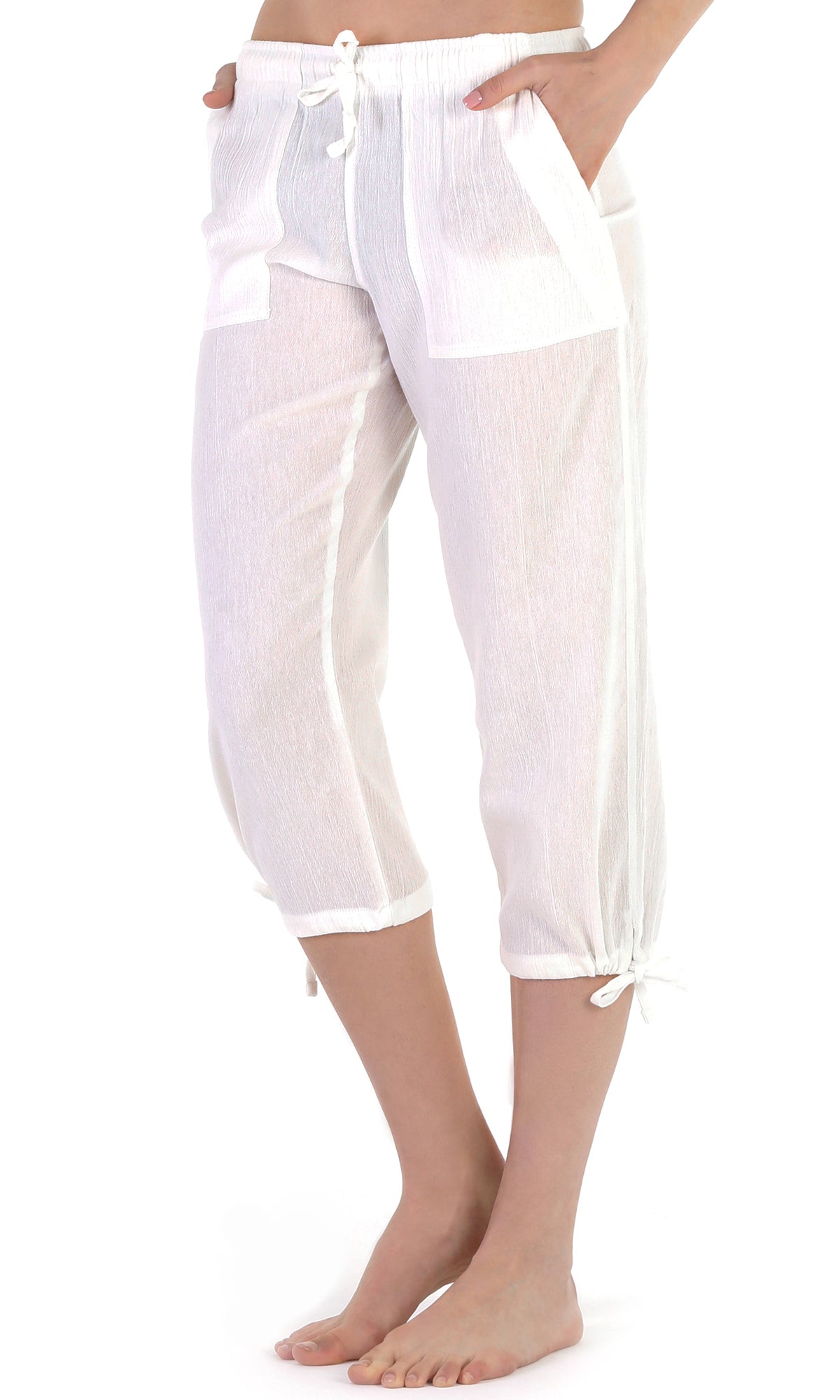 Women's Gauze Cotton Capri Beach Pants with Pockets