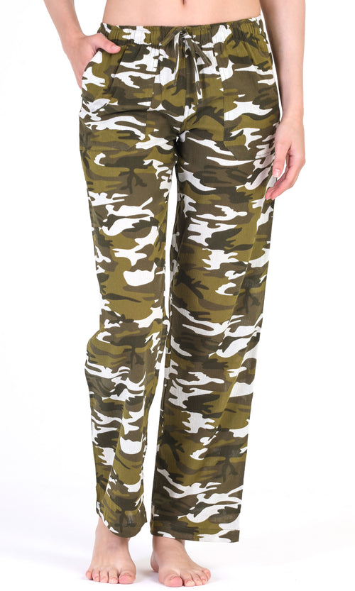 Women's Gauze Cotton PJ & Beach Pants with Pockets (Green Camo)