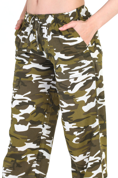 Women's Gauze Cotton PJ & Beach Pants with Pockets (Green Camo)